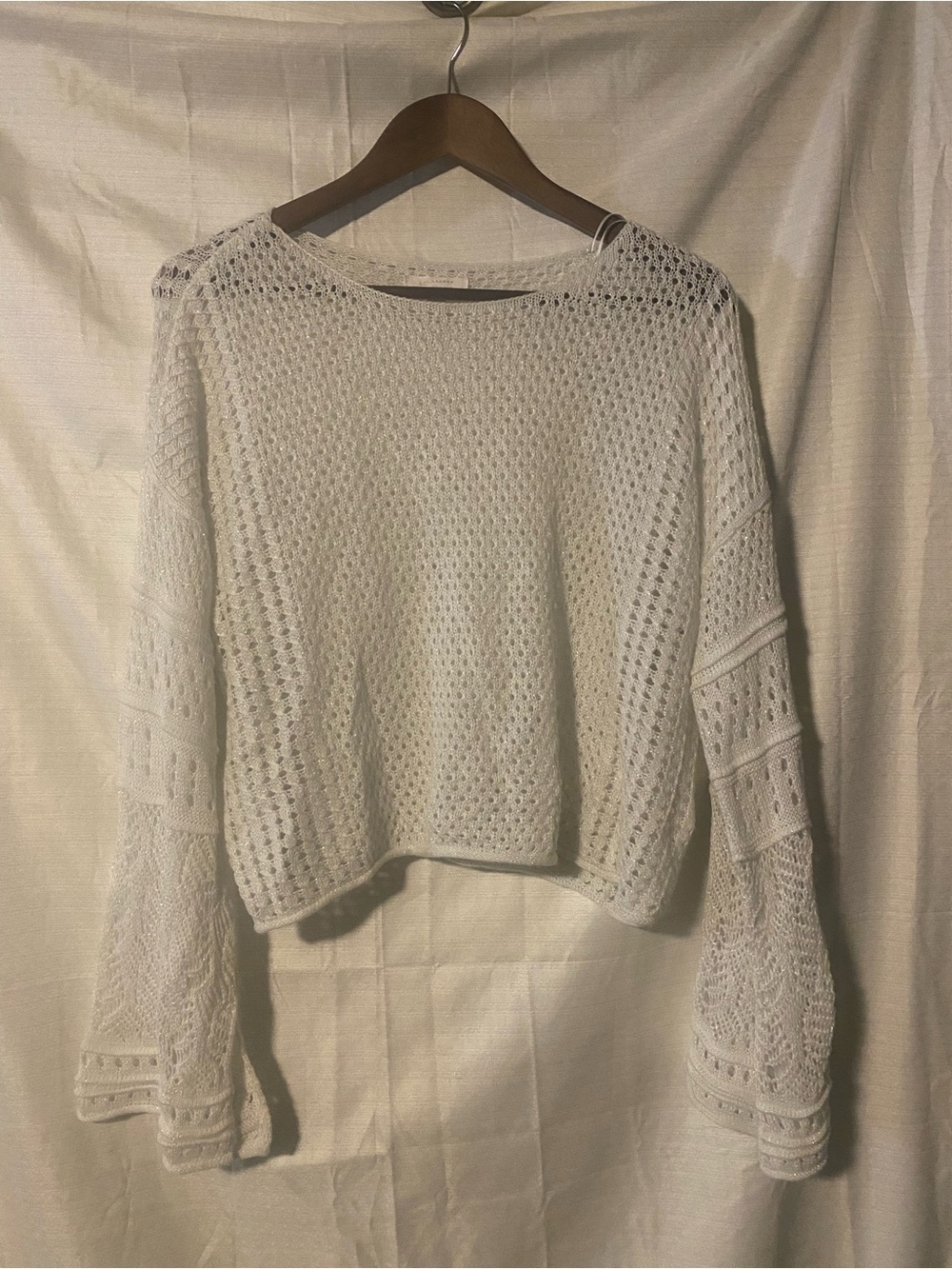 LC Lauren Conrad Cream Eyelet Crochet Flare Sleeve Sweater Ren Faire Festival